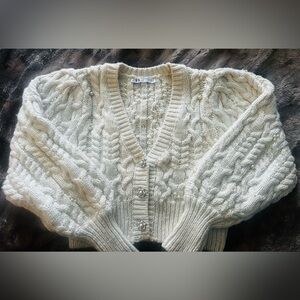 Zara Cream Cable Knit Cropped Cardigan